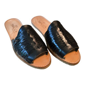 Sbicca Lawrin Black Leather Sandal Slide Womens Size 7 Vacation Beach Cruise NIB